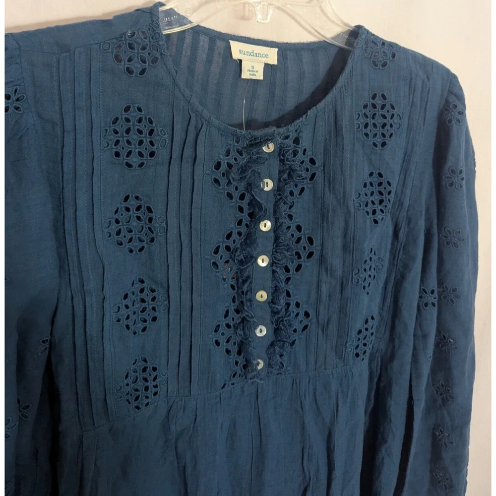 Sundance Blue Embroidered Babydoll Dress Small X1 Boho Cottage Fairy Coquette
